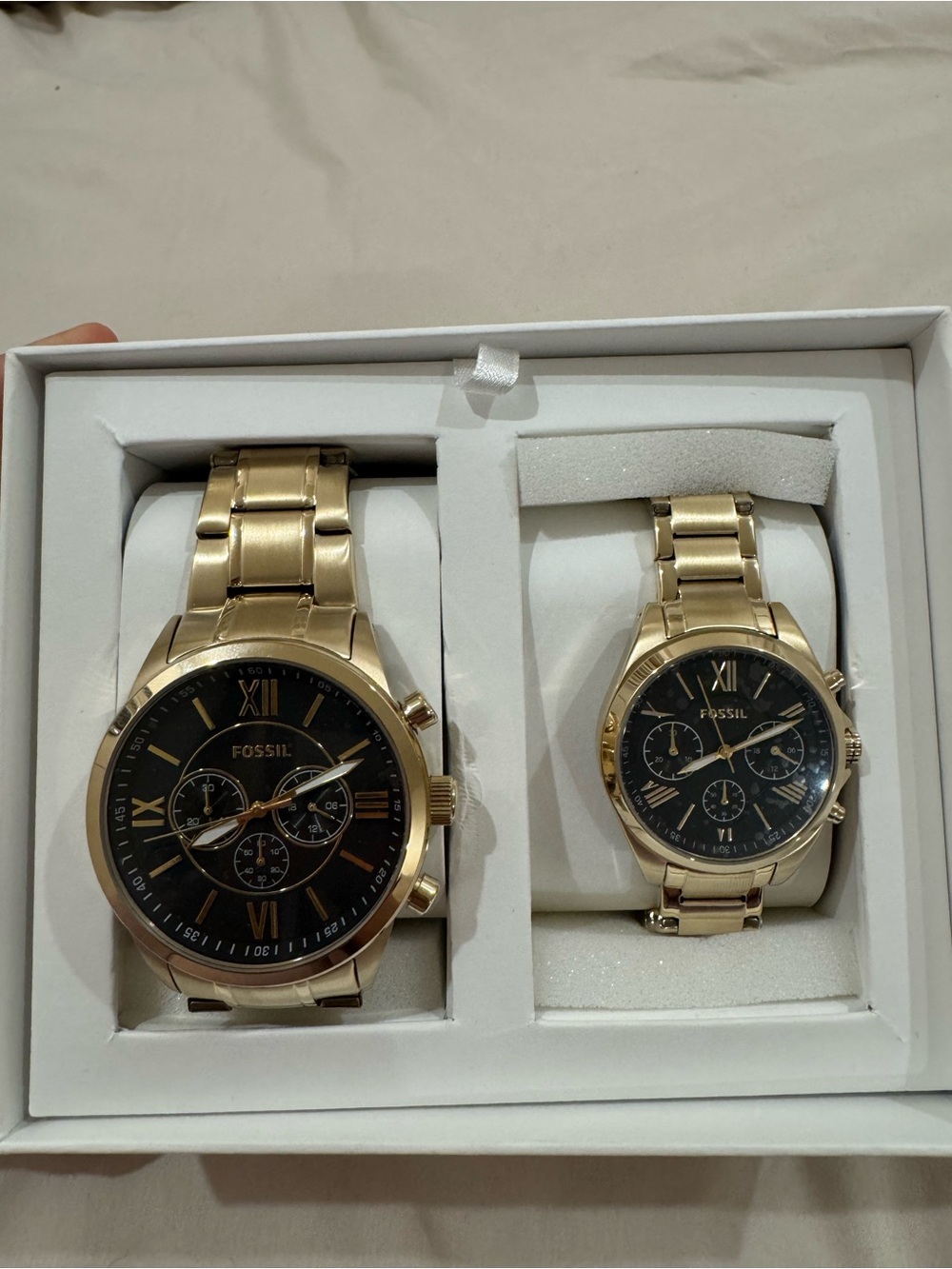 Fossil Gold Tone Chronograph Watches with Black Dials couple watches/ gifts